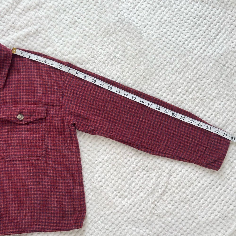 American Eagle Red Plaid Button-Up Cropped Lightweight Oversize Blouse SZ M - Picture 9 of 14
